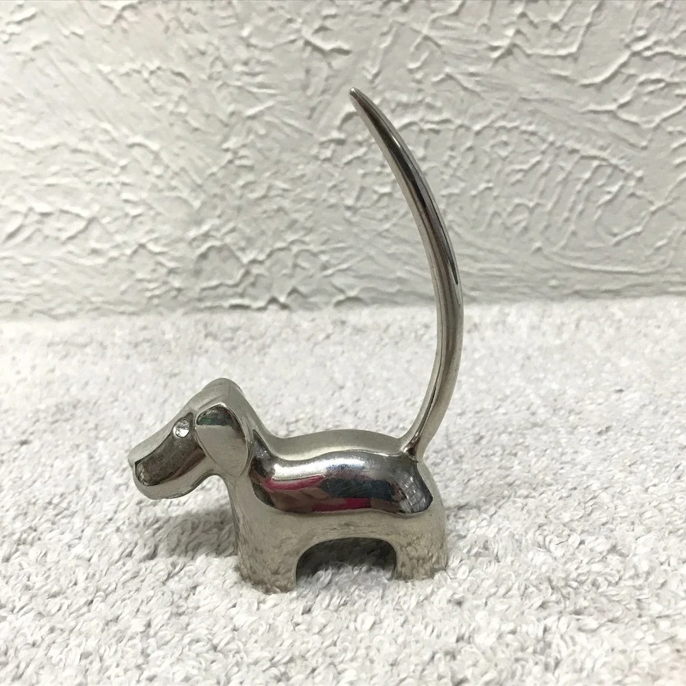 Scottie Schnauzer Dog Ring Holder Silver Tone Metal with Rhinestone Eyes